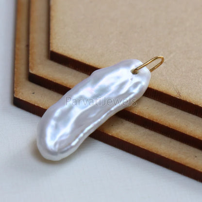 Biwa Pearl 18k Gold Charm, Grey Freshwater Pearl Gold Charm, Charm, Pearl Charm Necklace, Charm Pendant, Handmade Gold Charm, Gift For Her