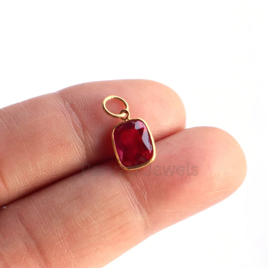 Elegant Lab-Created Ruby Charm, 18k Solid Gold Charm, Gold Ruby Charm, Gold Charm, Charm Necklace, Handmade Gold Charm, Gift for Her