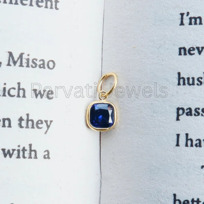 Exquisite Lab-Created Blue Sapphire Charm, 18k Solid Gold Charm, Gold Sapphire Charm, Gold Charm, Handmade Gold Charm, Gift for Her