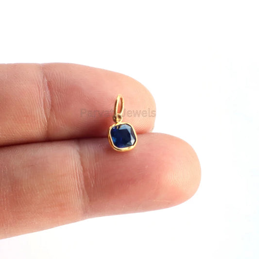 Exquisite Lab-Created Blue Sapphire Charm, 18k Solid Gold Charm, Gold Sapphire Charm, Gold Charm, Handmade Gold Charm, Gift for Her