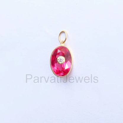 Stylish Lab-Created Ruby and Moissanite Charm, 18k Solid Gold Charm, Multistone Charm, Gold Charm, Charm, Handmade Gold Charm, Gift for Her