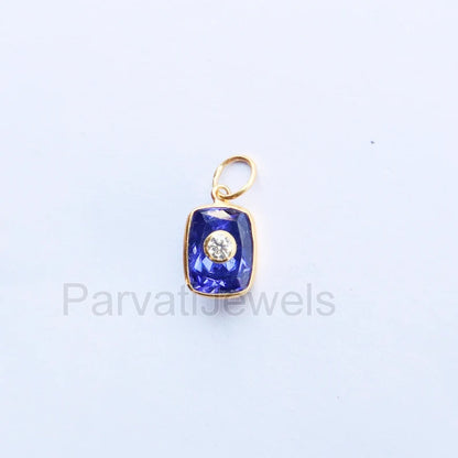 Beautiful Lab-Created Tanzanite and Moissanite Charm, 18k Solid Gold Charm, Multistone Charm, Gold Charm, Handmade Gold Charm, Gift for Her