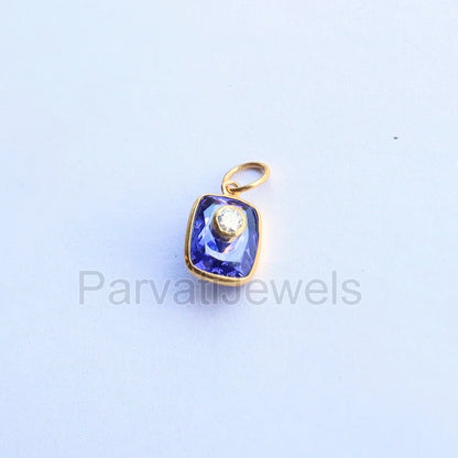 Beautiful Lab-Created Tanzanite and Moissanite Charm, 18k Solid Gold Charm, Multistone Charm, Gold Charm, Handmade Gold Charm, Gift for Her