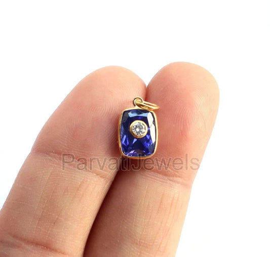 Beautiful Lab-Created Tanzanite and Moissanite Charm, 18k Solid Gold Charm, Multistone Charm, Gold Charm, Handmade Gold Charm, Gift for Her