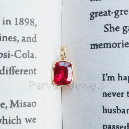 Elegant Lab-Created Ruby Charm, 18k Solid Gold Charm, Gold Ruby Charm, Gold Charm, Charm Necklace, Handmade Gold Charm, Gift for Her