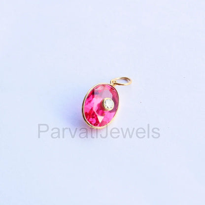 Stylish Lab-Created Ruby and Moissanite Charm, 18k Solid Gold Charm, Multistone Charm, Gold Charm, Charm, Handmade Gold Charm, Gift for Her