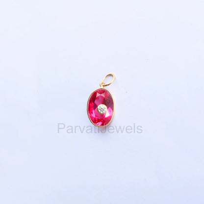 Stylish Lab-Created Ruby and Moissanite Charm, 18k Solid Gold Charm, Multistone Charm, Gold Charm, Charm, Handmade Gold Charm, Gift for Her