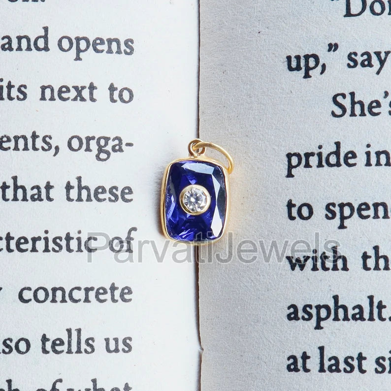 Beautiful Lab-Created Tanzanite and Moissanite Charm, 18k Solid Gold Charm, Multistone Charm, Gold Charm, Handmade Gold Charm, Gift for Her