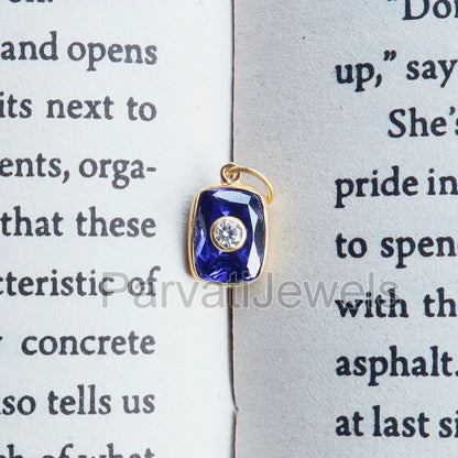 Beautiful Lab-Created Tanzanite and Moissanite Charm, 18k Solid Gold Charm, Multistone Charm, Gold Charm, Handmade Gold Charm, Gift for Her