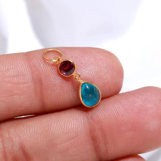 Natural Neon Apatite With Tourmaline Charm, 18K Solid Gold Charm, Gold Charm Pendant, Apatite Charm, Gold Charm Necklace,Handmade Gold Charm
