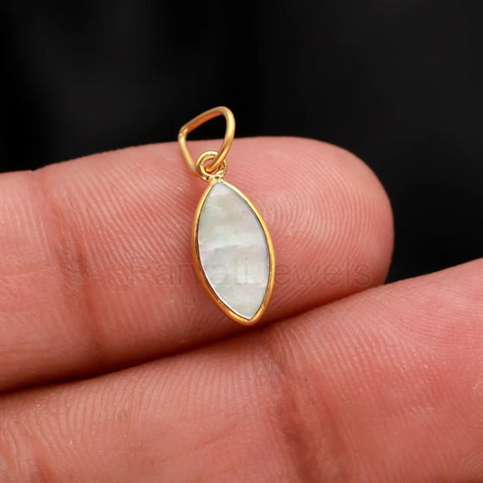 Natural Mother Of Pearl Charm, 18k Solid Gold Charm, Pearl Gold Charm , Pear Charm Pendant, June Birthstone Gold Charm, Handmade Gold Charm