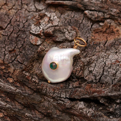 Natural Ethiopian Opal Pave Baroque Pearl Charm, 18k Solid Gold Charm, Natural Pearl Gold Charm, Pearl Charm Necklace, Pearl Charm Pendant