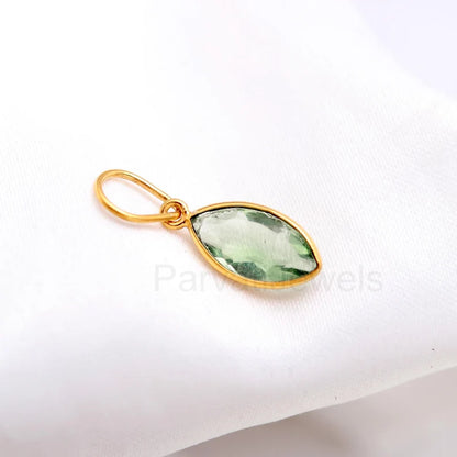 Natural Green Amethyst Charm, 18k Solid Gold Charm, Handmade Gold Charm, Gold Charm Pendant, Green Amethyst Birthstone Charm, Gold Necklace