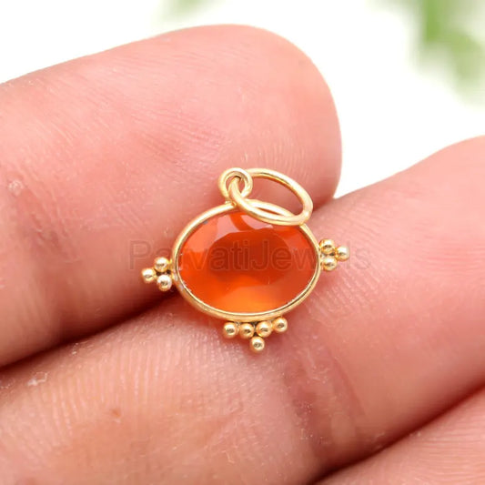 Natural Carnelian Charm, 18k Solid Gold Charm, Carnelian Charm, Gold Charm, Charm Pendant, Charm Necklace, Handmade Gold Charm, Gift for Her