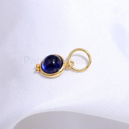 Natural Sapphire Charm, 18k Solid Gold Charm, Cabochon Sapphire Gold Charm, Gold Charm, Charm Pendant, Charm Necklace, Handmade Gold Charm