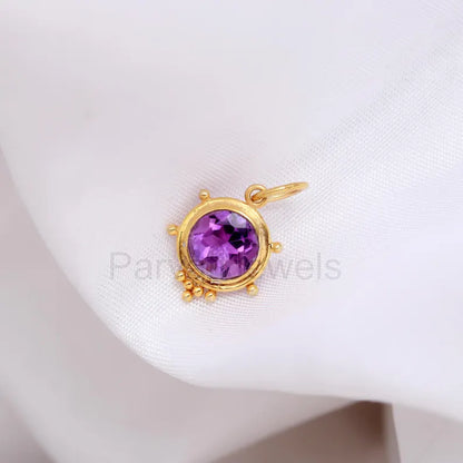 Natural Amethyst Charm, 18k Solid Gold Charm, Amethyst Charm, Gold Charm, Gold Charm Pendant, Charm Necklace, Handmade Gold Charm, Gift Her