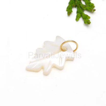 Natural Mother of Pearl Charm, 18k Solid Gold Charm, Mother of Pearl Leaf Charm, Pearl Charm Necklace, Charm Pendant, Handmade Gold Charm