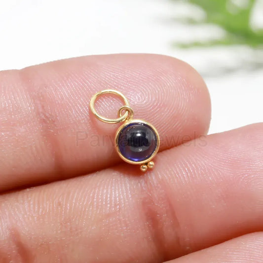 Natural Sapphire Charm, 18k Solid Gold Charm, Cabochon Sapphire Gold Charm, Gold Charm, Charm Pendant, Charm Necklace, Handmade Gold Charm