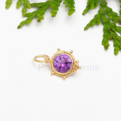 Natural Amethyst Charm, 18k Solid Gold Charm, Amethyst Charm, Gold Charm, Gold Charm Pendant, Charm Necklace, Handmade Gold Charm, Gift Her