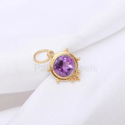 Natural Amethyst Charm, 18k Solid Gold Charm, Amethyst Charm, Gold Charm, Gold Charm Pendant, Charm Necklace, Handmade Gold Charm, Gift Her