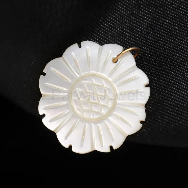 Natural Mother of Pearl Carving Charm, 18k Solid Gold Charm, Mother of Pearl Charm, Pearl Carving Charm, Charm Pendant, Handmade Gold Charm