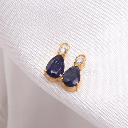 AA Natural Blue Sapphire With Moissanite Hoop Earrings, Solid 18k Gold Earrings, Sapphire Earrings, Birthstone Earrings, Wedding Earrings