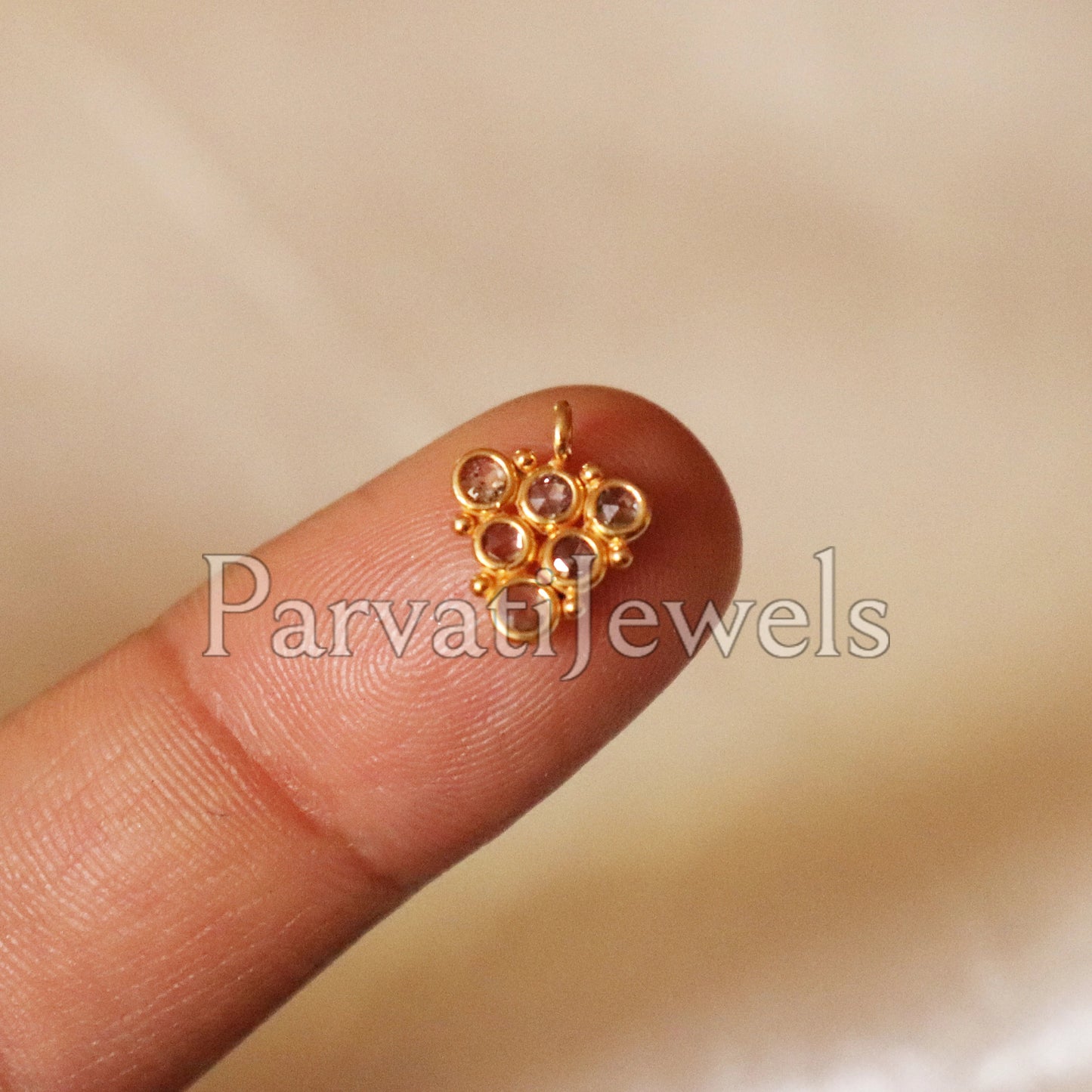 Natural Rosecut Diamond charm pendant, Natural Rose Cut LB diamond, Jewelry making 18k Solid Gold, 10x12mm, dainty pendant, Gold Charm