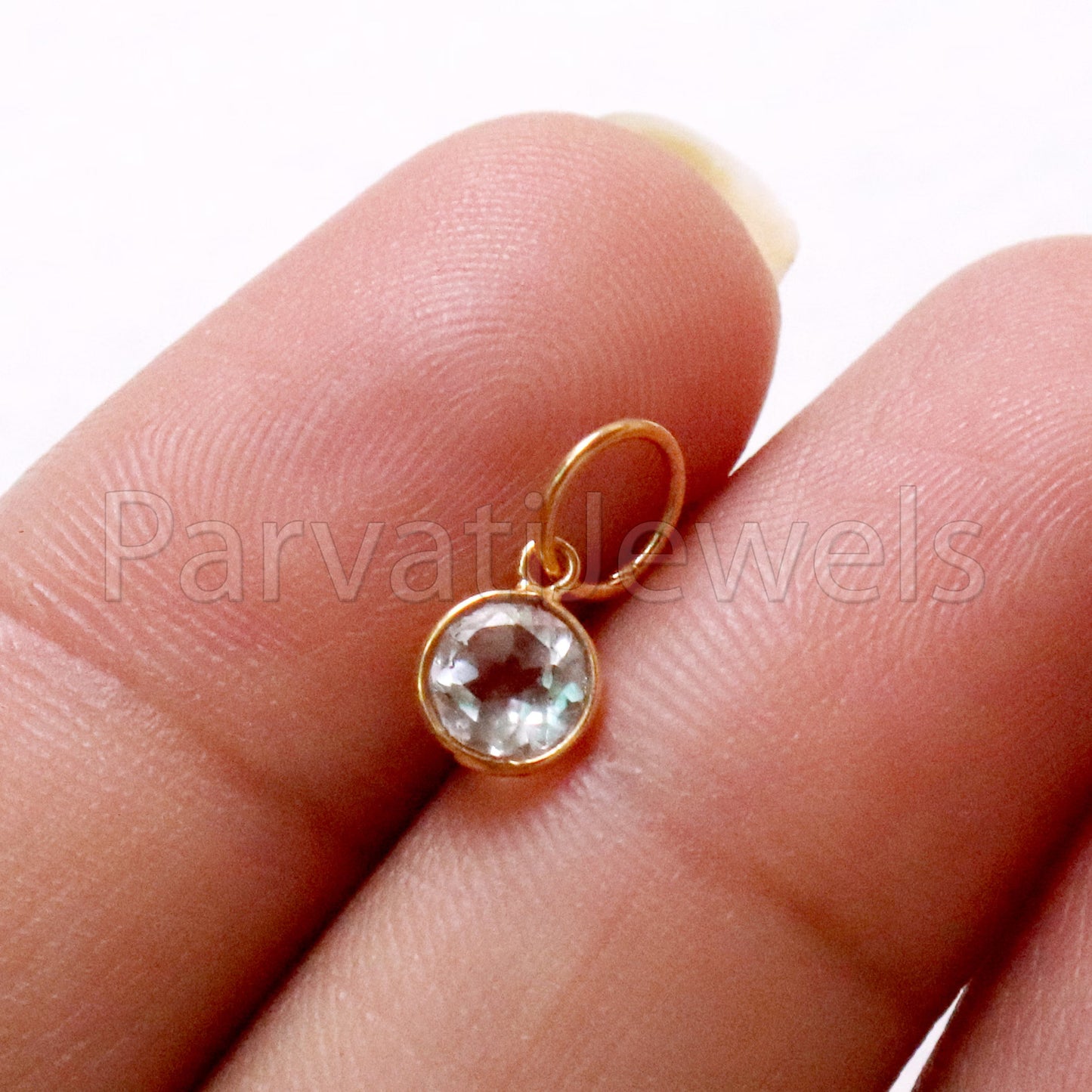 Natural White Crystal Charm, 18k Solid Gold Charm, Natural Crystal Charm, Gold Charm, Charm Pendant, Charm Necklace, Handmade Gold Charm