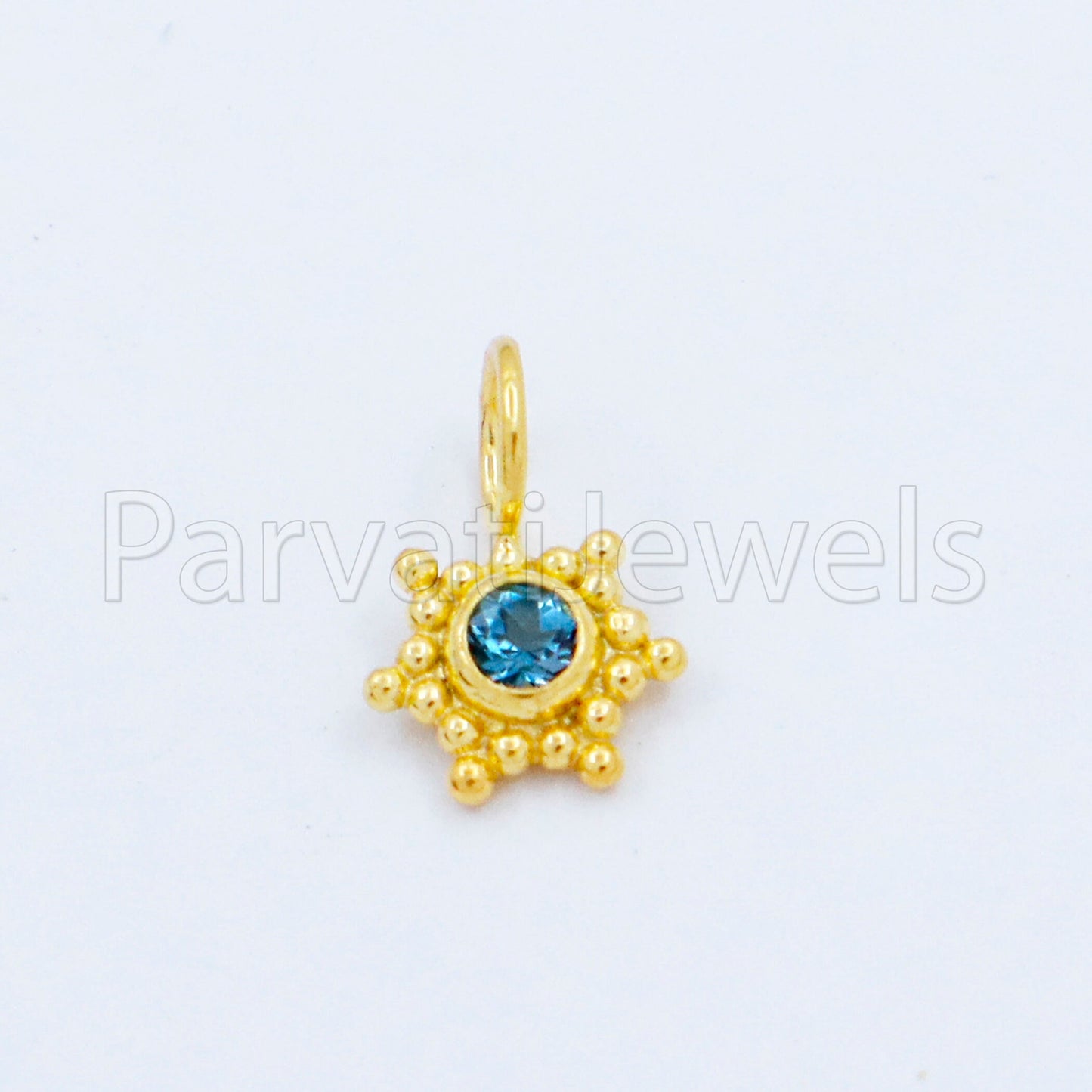 Natural London Blue Topaz Charm, 18k Solid Gold Charm, Handmade Gold Charm, Designer Charm Pendant, Charms Necklace, London Blue Topaz Charm