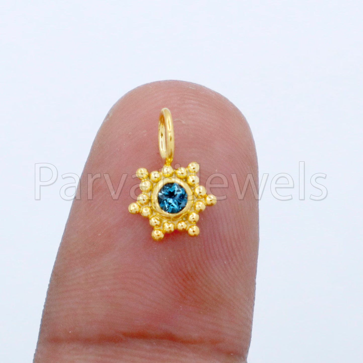 Natural London Blue Topaz Charm, 18k Solid Gold Charm, Handmade Gold Charm, Designer Charm Pendant, Charms Necklace, London Blue Topaz Charm