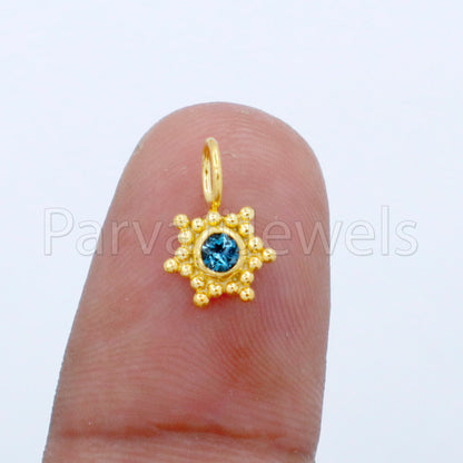 Natural London Blue Topaz Charm, 18k Solid Gold Charm, Handmade Gold Charm, Designer Charm Pendant, Charms Necklace, London Blue Topaz Charm