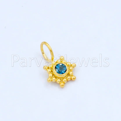 Natural London Blue Topaz Charm, 18k Solid Gold Charm, Handmade Gold Charm, Designer Charm Pendant, Charms Necklace, London Blue Topaz Charm
