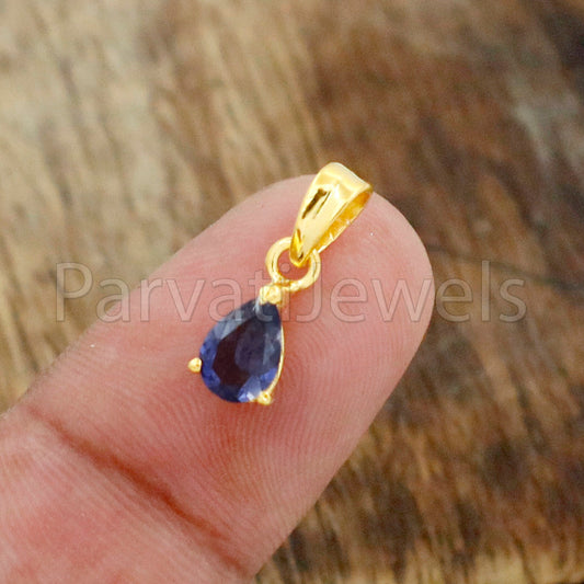 AA Iolite Charm, 18k Solid Gold Charm, Natural Iolite Charm, Gold Charm, Charm Pendant, Charm Necklace, Handmade Gold Charm, Gfit for Her