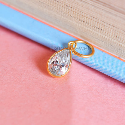 Natural Moissanite Gold Charm, Solid 18K Gold Charm, Gold Charm Pendant, Moissanite Pear Charm, April Birthstone Charm, Handmade Gold Charm