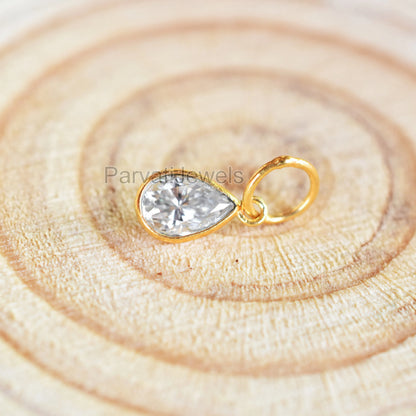 Natural Moissanite Gold Charm, Solid 18K Gold Charm, Gold Charm Pendant, Moissanite Pear Charm, April Birthstone Charm, Handmade Gold Charm