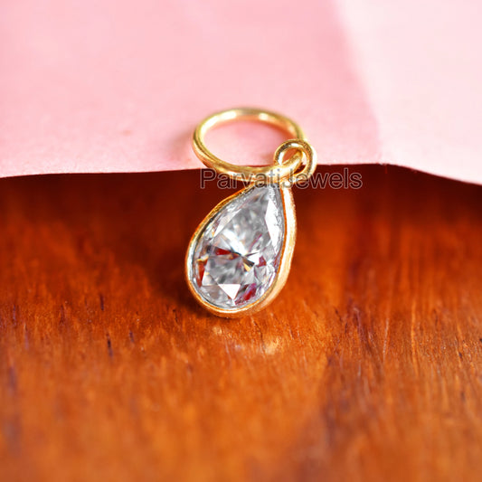Natural Moissanite Gold Charm, Solid 18K Gold Charm, Gold Charm Pendant, Moissanite Pear Charm, April Birthstone Charm, Handmade Gold Charm