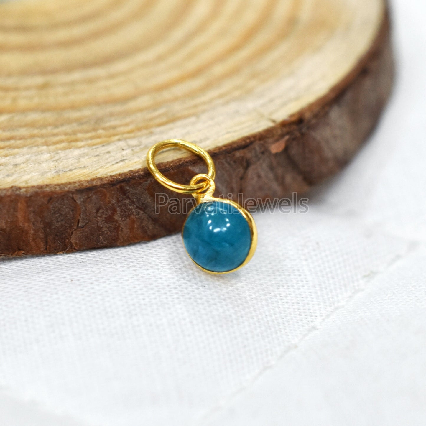 Natural Neon Apatite Charm, 18K Solid Gold Charm Pendant, Apatite Gemstone Charm, Gold Charm, Handmade Gold Charm, Birthstone Gold Charm