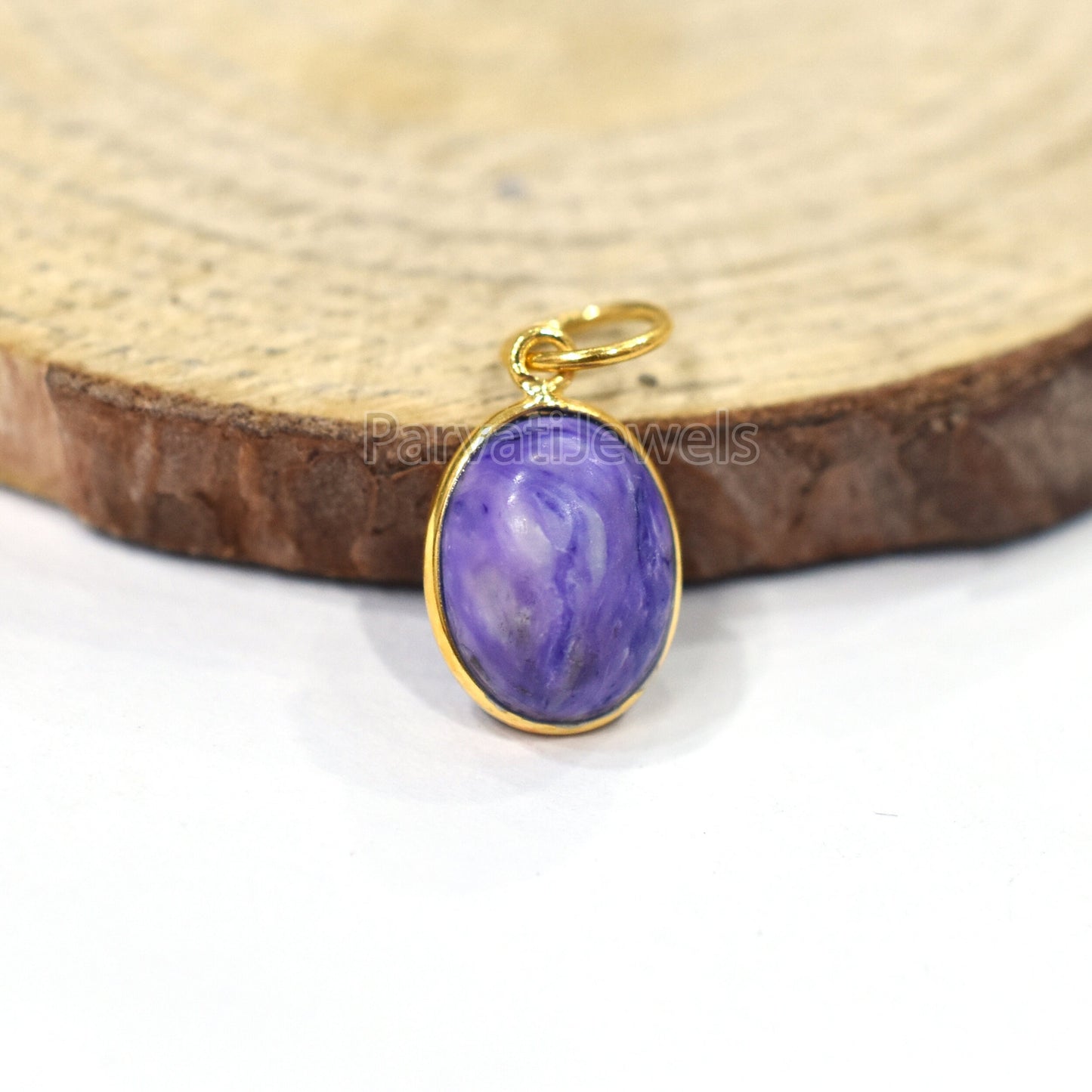 18k Solid Gold Charoite Charm, Solid Gold Charm Pendant, Gold Charm, Natural Charoite Gold Charm, Handmade Charm Gold, Gift for Gold Charm