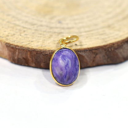 18k Solid Gold Charoite Charm, Solid Gold Charm Pendant, Gold Charm, Natural Charoite Gold Charm, Handmade Charm Gold, Gift for Gold Charm