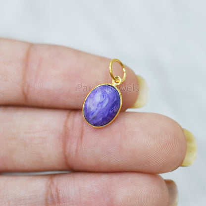 18k Solid Gold Charoite Charm, Solid Gold Charm Pendant, Gold Charm, Natural Charoite Gold Charm, Handmade Charm Gold, Gift for Gold Charm