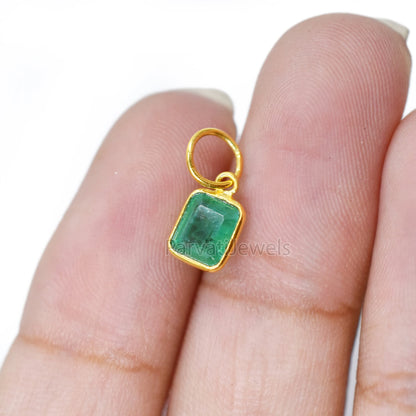 AA Emerald Gold Charm, 18k Solid Gold Charm, Natural Emerald Gold Charm, Handmade Gold Charm, Birthstone Gold Charm Pendant, Gift For Her