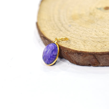 18k Solid Gold Charoite Charm, Solid Gold Charm Pendant, Gold Charm, Natural Charoite Gold Charm, Handmade Charm Gold, Gift for Gold Charm