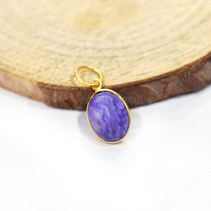 18k Solid Gold Charoite Charm, Solid Gold Charm Pendant, Gold Charm, Natural Charoite Gold Charm, Handmade Charm Gold, Gift for Gold Charm