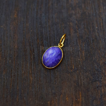 18k Solid Gold Charoite Charm, Solid Gold Charm Pendant, Gold Charm, Natural Charoite Gold Charm, Handmade Charm Gold, Gift for Gold Charm