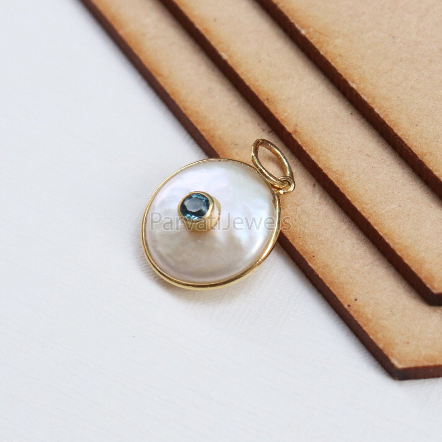 Natural Blue Topaz Disc Pearl Charm, 18k Solid Gold Charm, Natural Pearl Gold Charm, Pearl Charm Necklace, Charm Pendant,December Birthstone