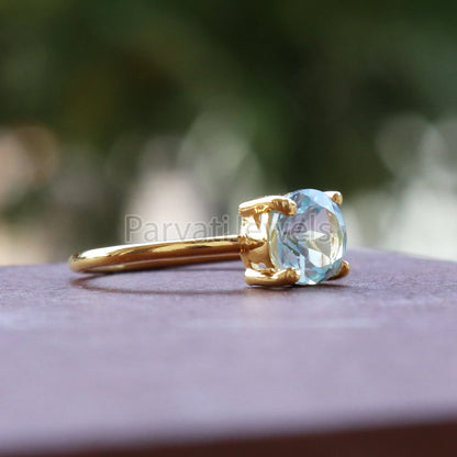 Natural Blue Topaz 14&18k Solid Gold Ring, Gemstone Ring, Gold Jewelry, Solid Gold Ring, Handmade Garnet Gold Ring, Gold Ring, Gift For Her