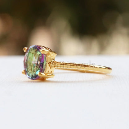 Mystic Topaz Solid Gold Ring, Elegant Gemstone Ring, Gold Jewelry, Solid Gold Ring, Handmade Mystic Topaz Ring, Gold Jewelry, Gift For Her