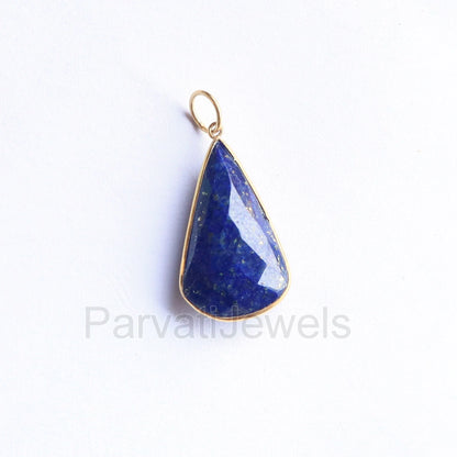 Natural Lapis Lazuli Gold Charm, 18Kt Solid Gold Charm, Gold Charm, Handmade Gold Charm, Charm Pendant, Birthstone Charm, Gift For Her Charm