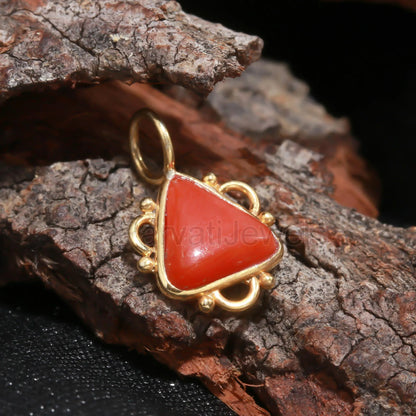 Natural Italian Coral Charm, 18k Solid Gold Charm, Red Coral Gold Charm, Handmade Gold Charm, Gold Charm, Charm Pendant, Gift For Her Charm