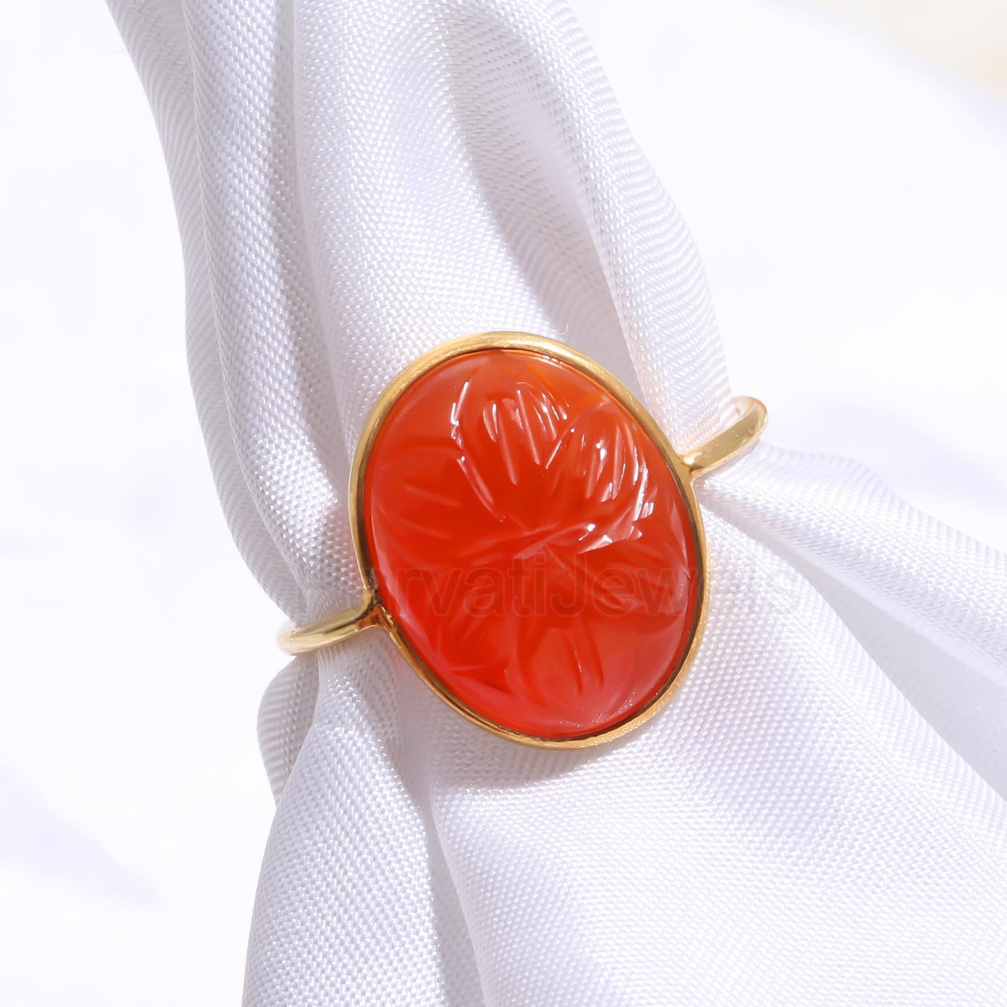 Solid Gold Natural Carnelian Carving Ring, Solid Gold Ring, Carving Carnelian Ring, 14K & 18K Solid Gold Ring Jewelry, Handmade Gold Ring,